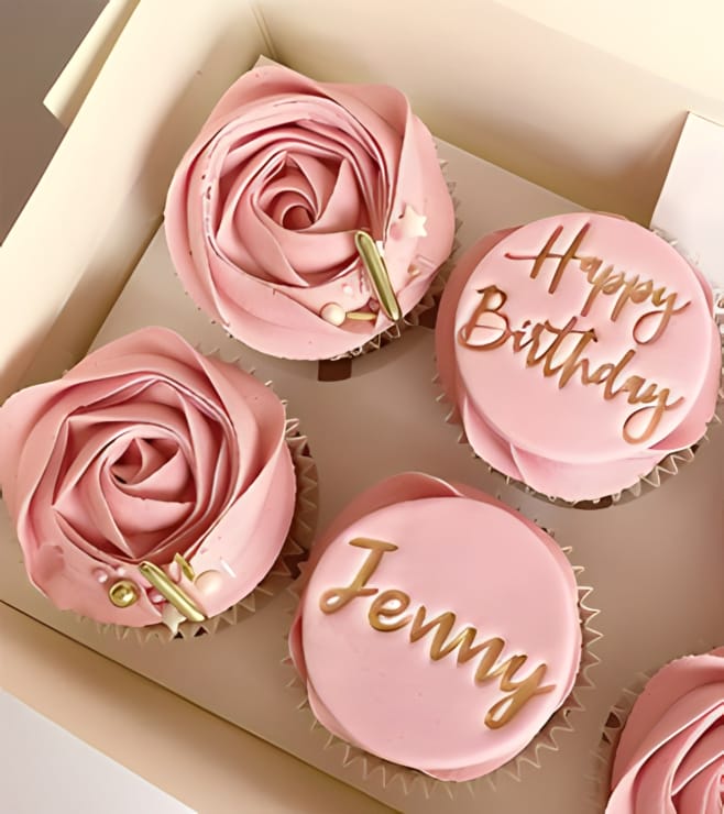 Rosy Birthday Cupcakes
