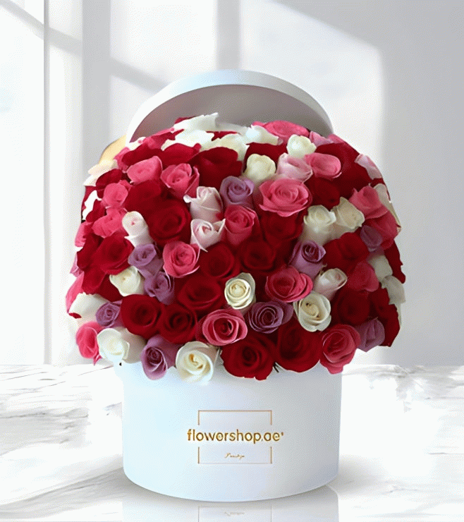 Fervent Flare Rose Hatbox, Valentine Flowers