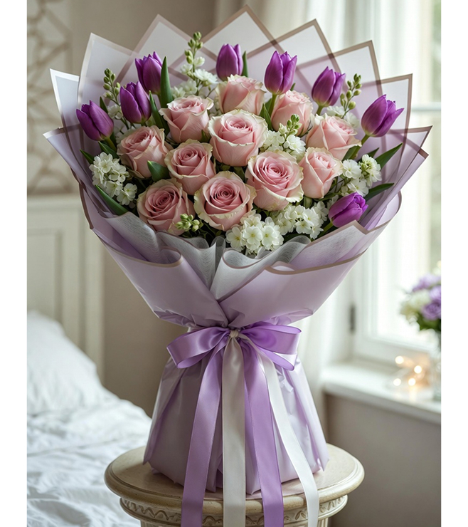 Festive Purple Bouquet, Flowers