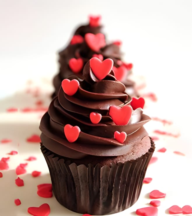 Fluttering Hearts Chocolate Cupcakes