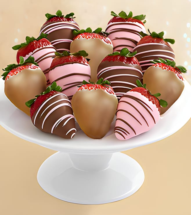 Gourmet Dipped Strawberry Medley - Dozen, New Baby