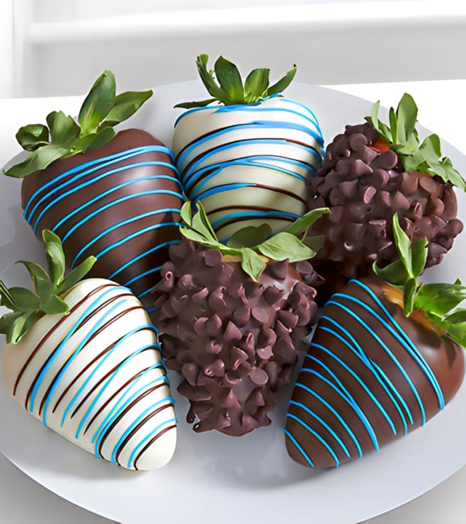 Blue Bounty - 6 Dipped Strawberries, Chocolate Covered Strawberries