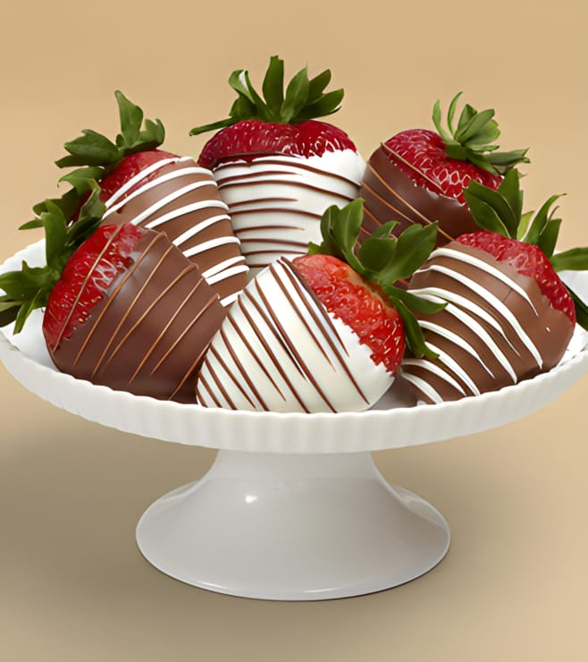 Swizzled Berries - 6 Dipped Strawberries, Chocolate Covered Strawberries