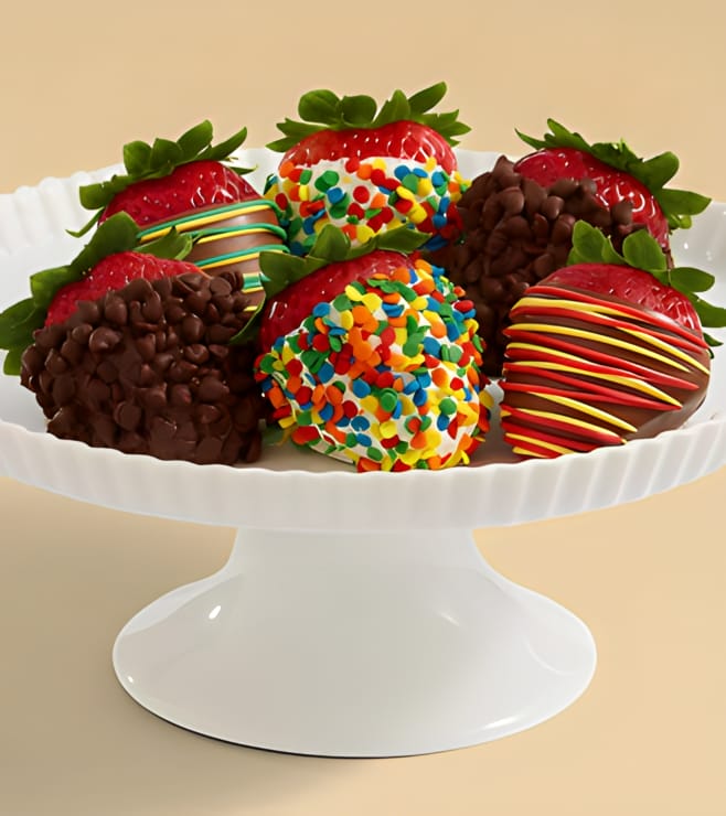 'Berry' Happy Birthday - Hand Dipped 6 Strawberries, Chocolate Covered Strawberries