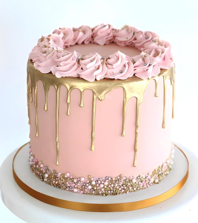 Gold Drip Pink Cake, Eid Gifts