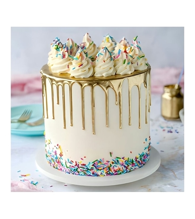 Golden Drip Sprinkle Cake