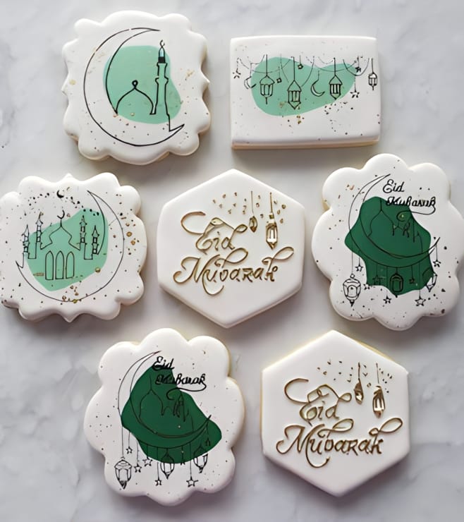 Graphic Green Eid 10 Cookies, Eid Gifts