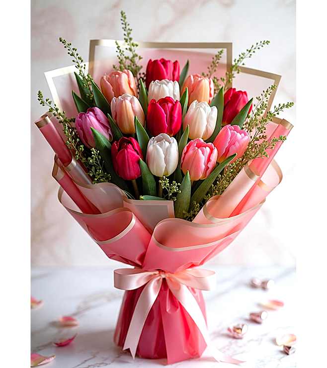 Heart of Tulips Bouquet, Flowers