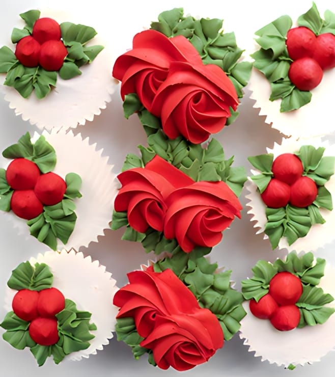 Holly Christmas Cupcakes