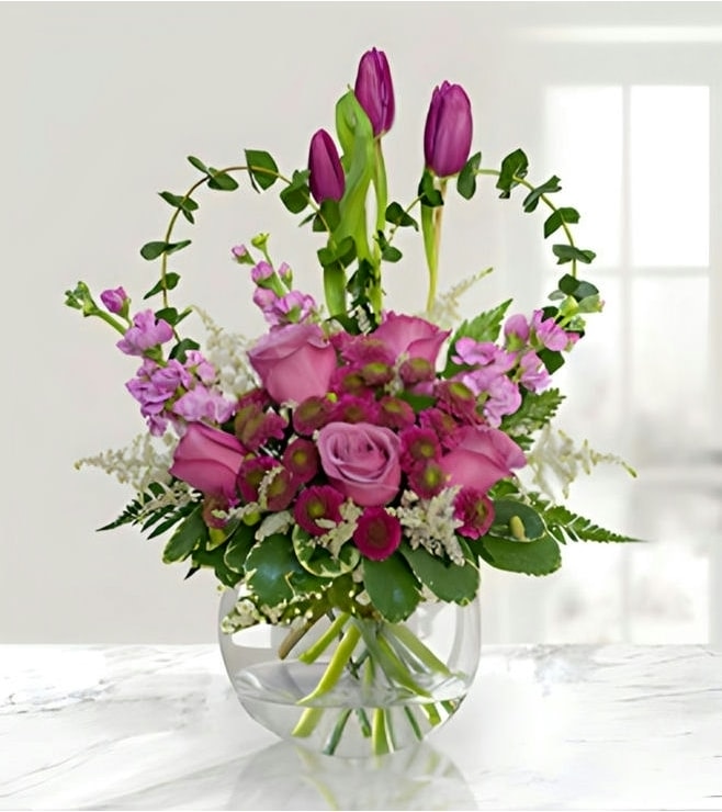 Lavender Heart Bouquet, Tulips