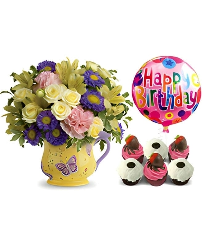 Sunbeams And Butterflies Birthday Bundle with Cupcakes and Balloon, Abu Dhabi Online Shopping