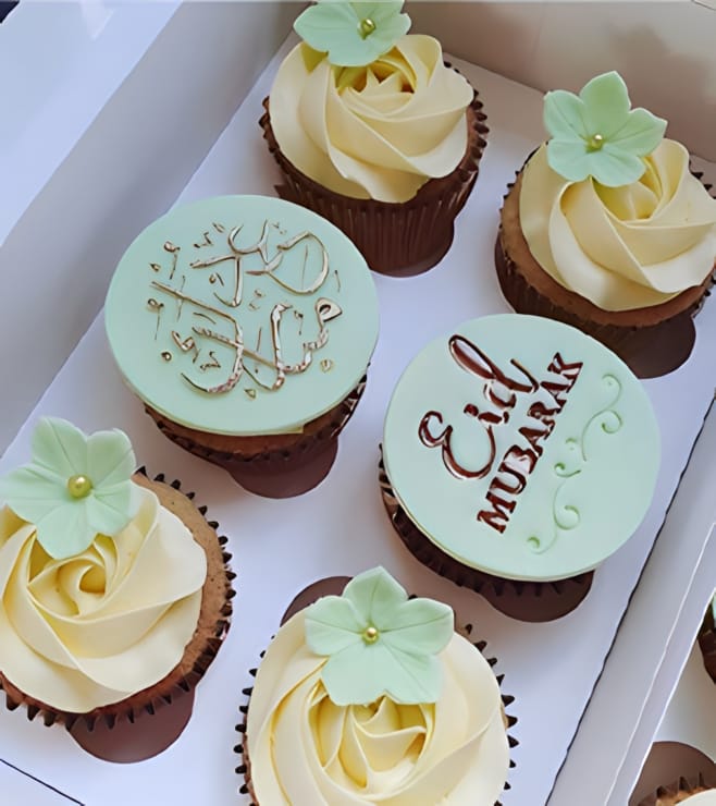 Pastel Green Floral Eid 6 Cupcakes