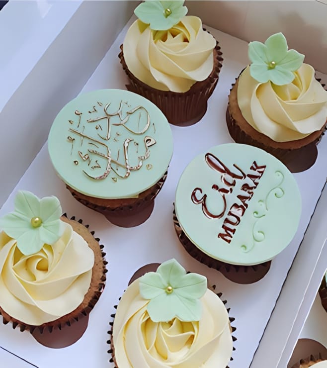 Pastel Green Floral Eid 12 Cupcakes