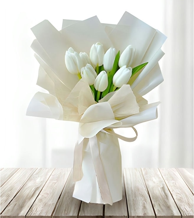 Peaceful White Tulip Bouquet, 1-Hour Gift Delivery
