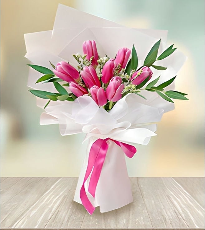 Pink n Bright Tulip Bouquet, Hand-Bouquets