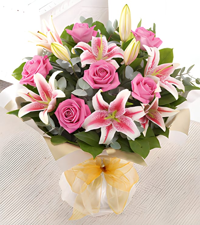 Pink Rose and Lily Hand-tied
