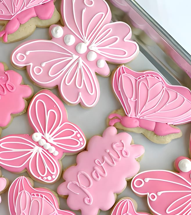 Pink Golden Butterfly Cookies