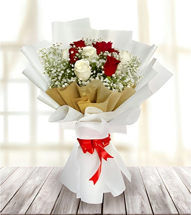 Regal Red and White Rose Bouquet, Roses