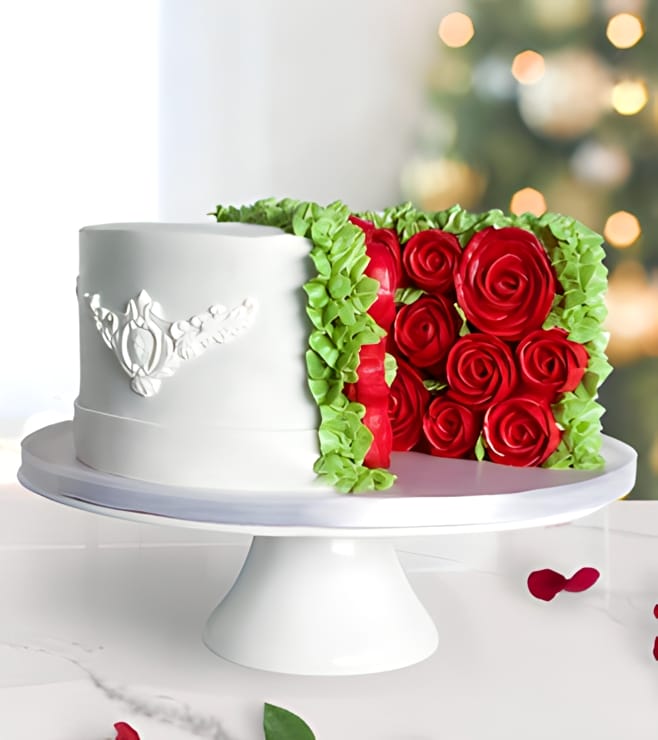 Rose-Filled Snowy Cake, Anniversary
