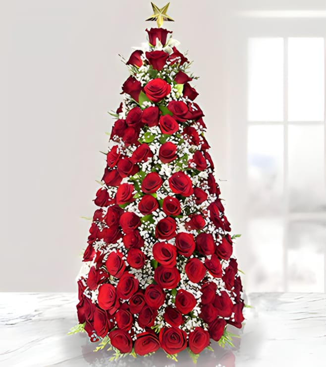 Rose-Filled Christmas Tree Bouquet, Christmas Gifts