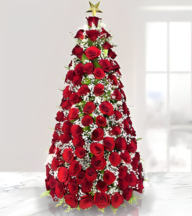 Rose-Filled Christmas Tree Bouquet