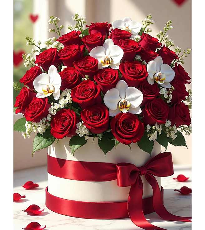 Rosy Hearts Hatbox, Flowers