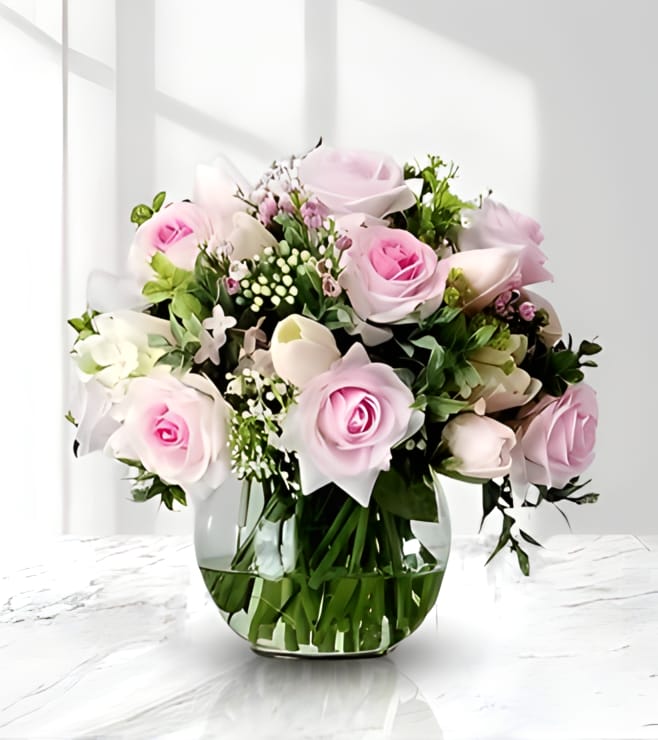 Sweet Pink Bouquet, White
