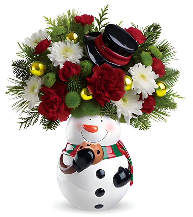 Snowman Cookie Jar Bouquet, Holiday Gifts