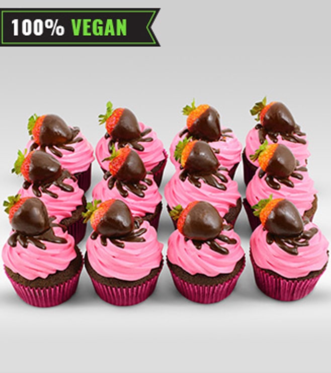 Vegan Strawberry Cupcakes - 12 Cupcakes, Eggless - Dairy-Free | Cakes