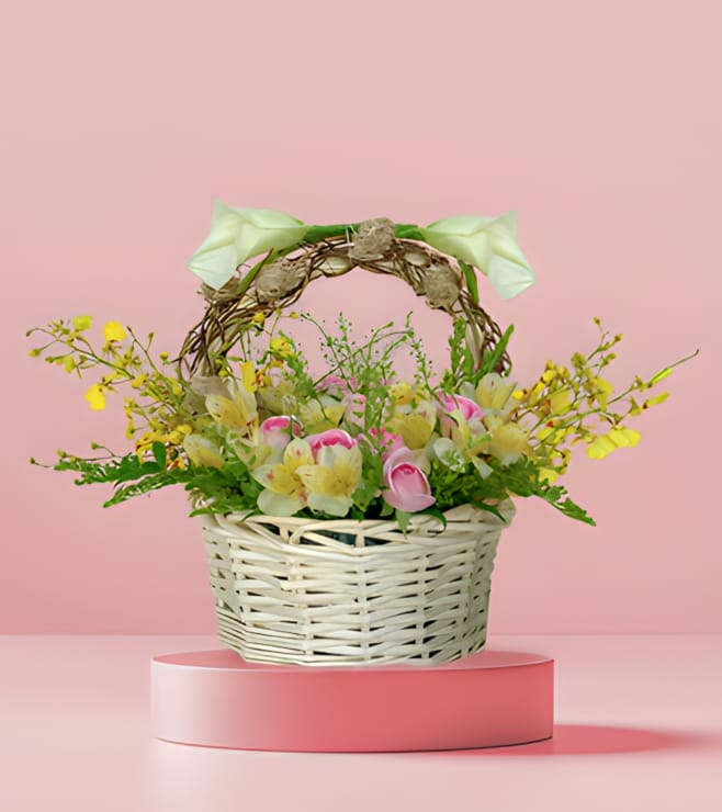 Warm Embrace Floral Basket, Yellow