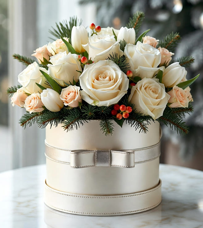 White Whisper Bloom Hatbox, Christmas Gifts