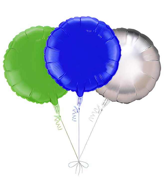 Balloon Bouquet: 3 Balloons (Blue, Green, Silver)