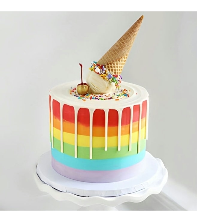 Rainbow Ice Cream Drip Cake