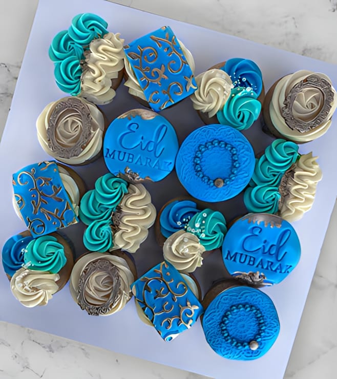 Serene Blue Eid Cupcakes, Eid Gifts