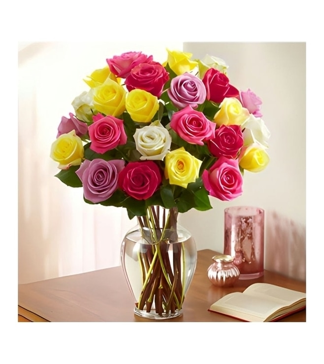 Assorted Multicolor Roses, Green