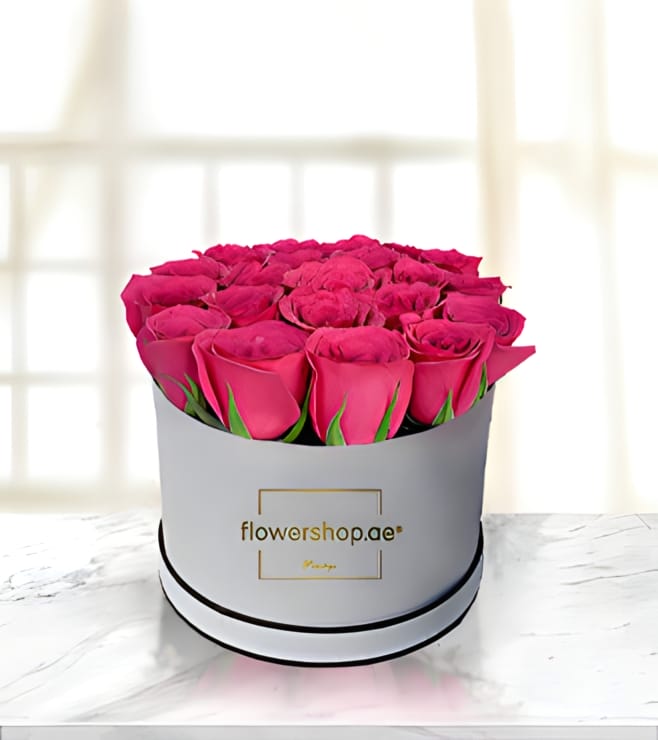 Vibrant Pink Rose Hatbox