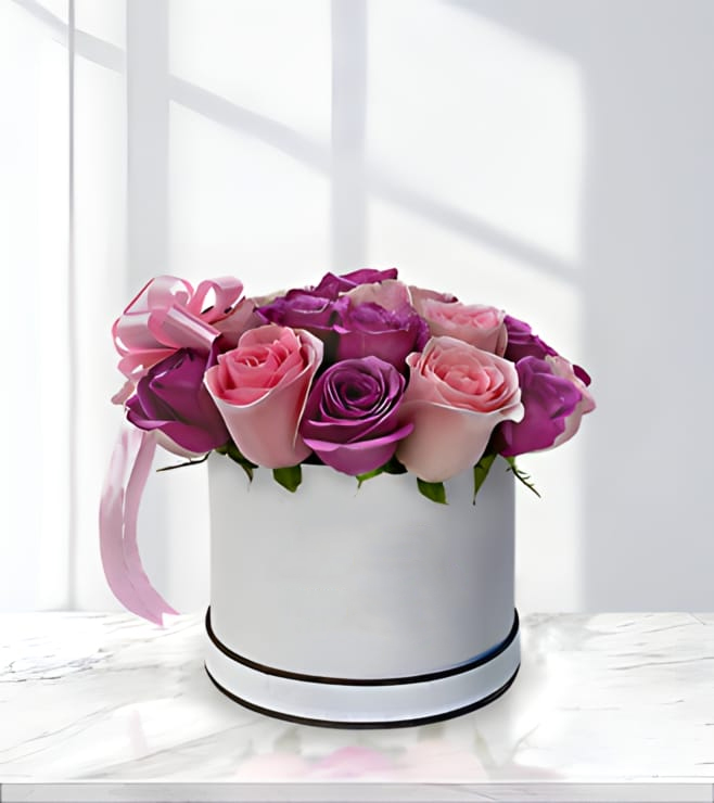 Purple and Pink Rose Rhapsody Hatbox