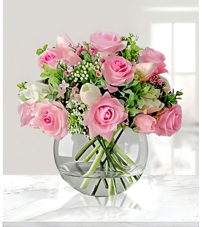 Pink Rose Love Bouquet, Tulips