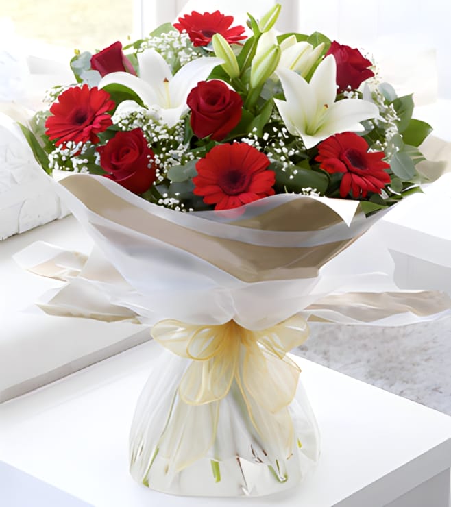 Red & White Hand-tied, Hand-Bouquets