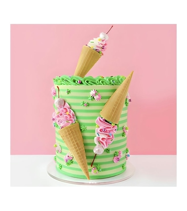 Ice Cream Cone Striped Cake, Customized Cakes