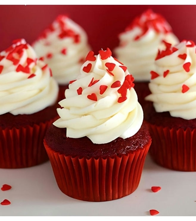 Sprinkled Hearts Red Velvet Dozen Cupcakes