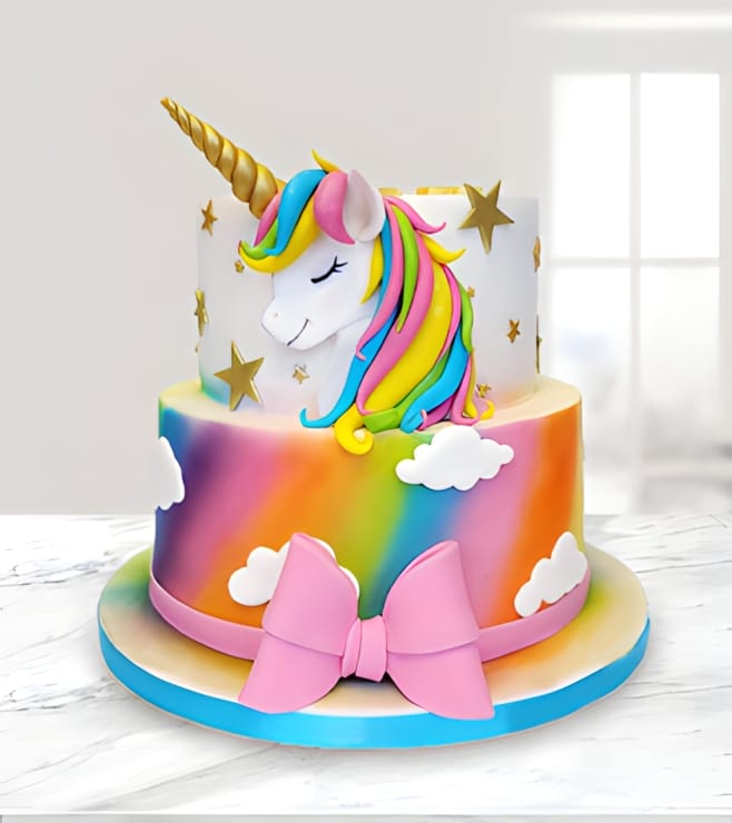 Two Tier Rainbow Unicorn Cake, Customized Cakes