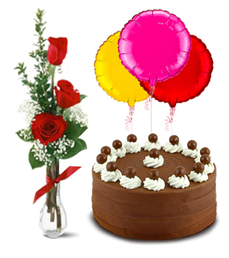 Birthday Surprise Collection : Signature Chocolate Cake, 3 Red Roses