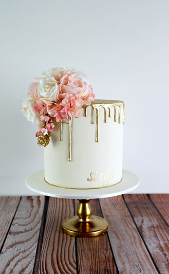 Golden Drip Floral Wedding Cake