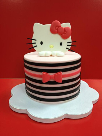 Bow Striped Hello Kitty Cake