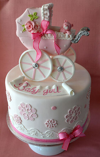 Floral Baby Pink Stroller Cake