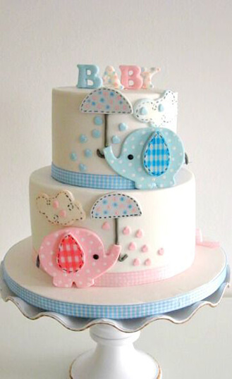 Pink & Blue Tiered Baby Elephants Cake