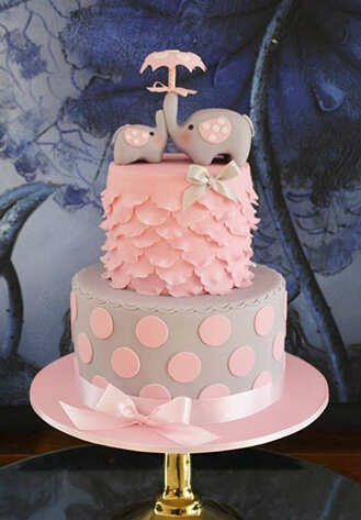 Baby Elephants on top Tiered Cake