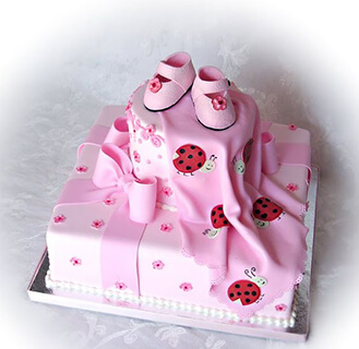 Ladybugs & Pink Floral Tiered Cake