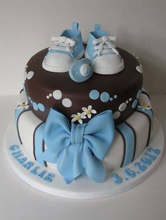 Baby Blue Shoes & Bow Cake